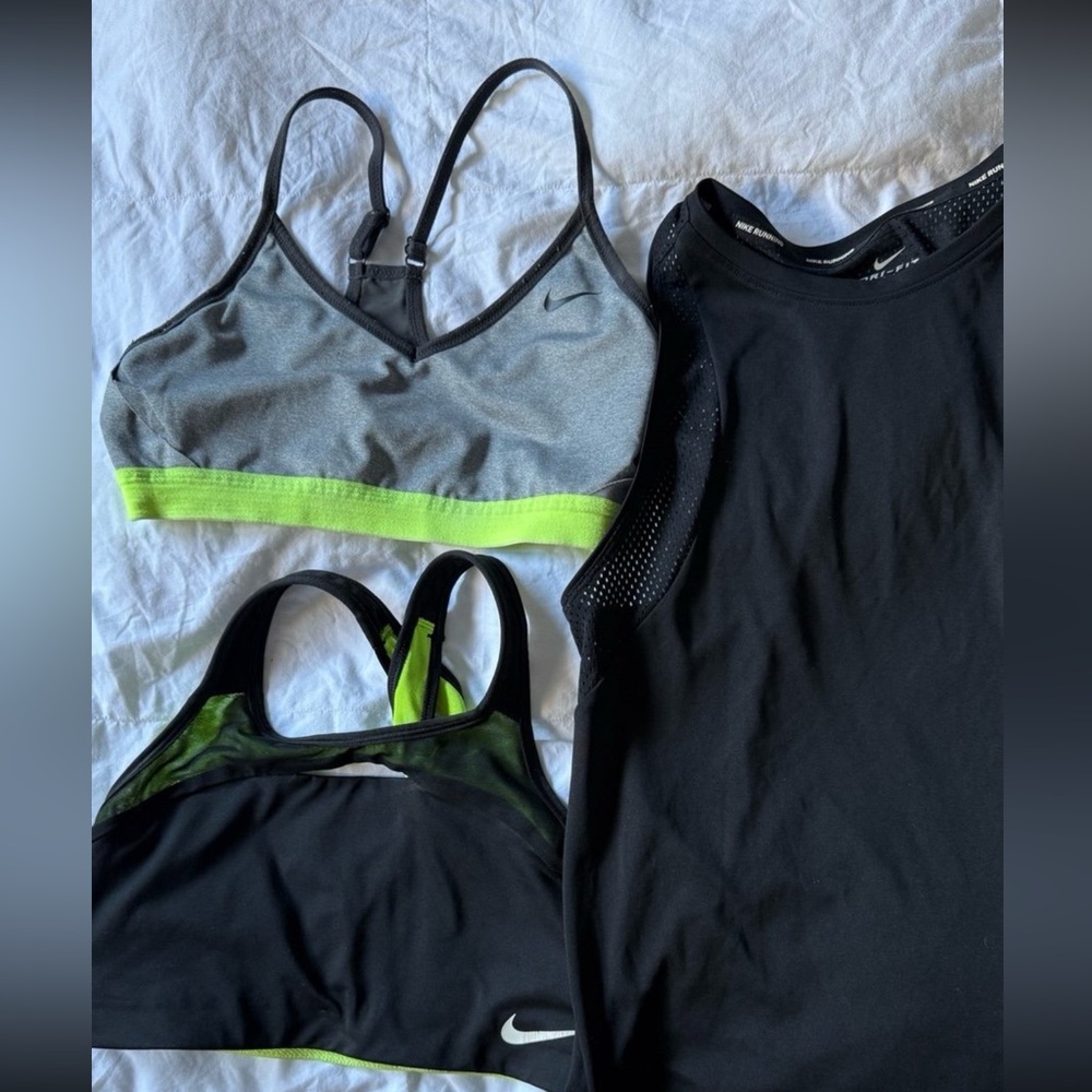 Nike Women's Sports Bra and Tank Set - Gray, Black, and Neon Green